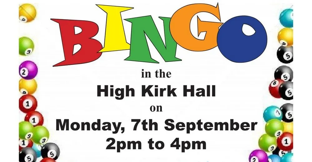 Bingo Night Monday 7th September 2026 from 2PM to 4PM